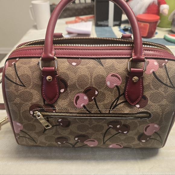 Coach Cherry Pattern Satchel - Brown and Pink - Picture 7 of 16